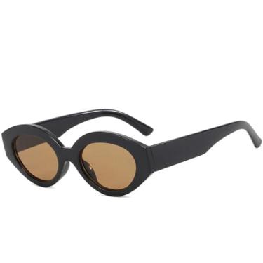 Imagem de Óculos de Sol Feminino Oval com Armação Pequena e Proteção UV400 para Esportes ao Ar Livre, Corrida e Ciclismo, Preto e Marrom