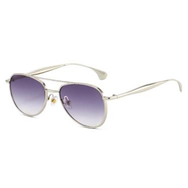 Imagem de Óculos de Sol UV400 - Armação Redonda de Metal com Lentes Degradê para Homens e Mulheres, Ideais para Esportes, Corrida, Ciclismo e Atividades ao Ar Livre, na Cor Cinza Prateado