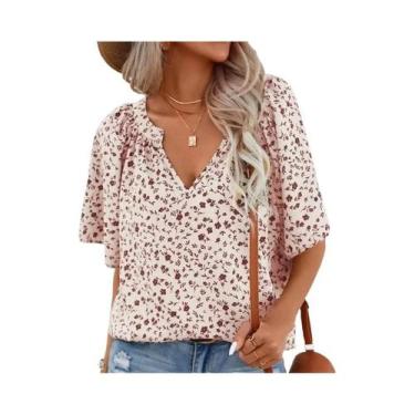 Imagem de Camisas Casuais De Escritório Femininas plus Size Com Estampa Total E 