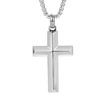 Imagem de GTMJ Colar de cruz de aço inoxidável para homens, corrente ajustável de aço inoxidável, 61 a 66 cm, joia cristã de presente para homens, Medium, Aço inoxidável, Sem Pedra Preciosa