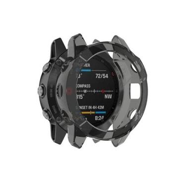 Imagem de FULNES Capa de relógio TPU para Garmin Fenix 7S 7 7X 6 6S 6X Pro 5X 5 5SPlus capa protetora para relógio inteligente substituir capa transparente à prova de choque (cor: preto, tamanho: 22mm Fenix 5 5Plus)