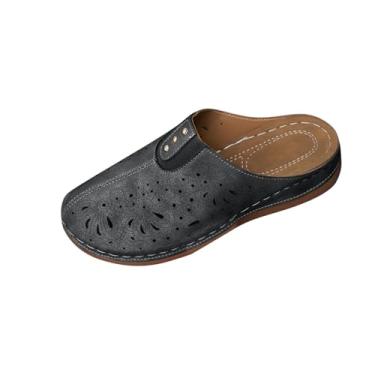 Imagem de Pantufas femininas casuais de verão, cor sólida, boca de peixe, parte inferior grossa para uso ao ar livre, uso interno, poliuretano, vários tamanhos, Preto, 39
