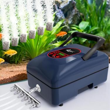 Imagem de AQQA Bomba de ar de aquário, bomba de ar de bateria AC/DC para tanque de peixes de lago, volume de ar ajustável de 9 marchas, aerador borbulhador recarregável à prova d'água IPX6 para pesca ao ar