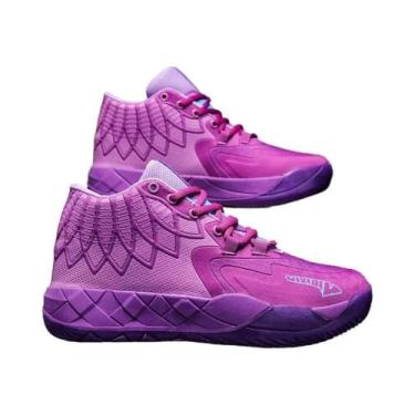 Imagem de Tênis De Basquete Masculino Cano Alto Roxo 2025 Moda Antiderrapante Pr