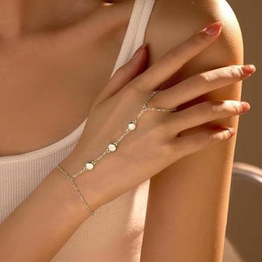 Imagem de Pulseiras de ouro com corrente de mão para mulheres, anel moderno, corrente de mão, pulseira delicada, joias de mão, presentes, Medium, Latão, Sem Pedra Preciosa