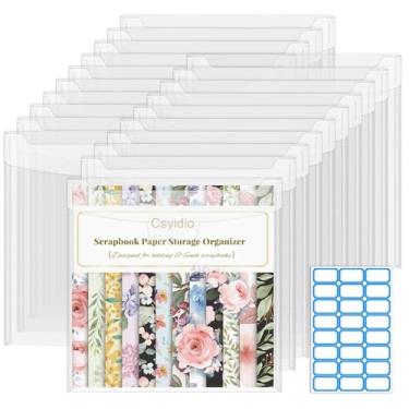 Imagem de Csyidio 60 peças de armazenamento de papel para scrapbook de 15 x 15 cm com 24 adesivos de etiqueta, mangas de plástico transparente com tampa, organizador de armazenamento de papel para scrapbook