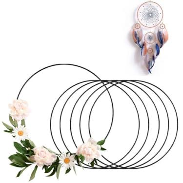 Imagem de 1 peça de argolas de grinalda floral, anéis de apanhador de sonhos, argolas florais de metal preto para fazer grinaldas de casamento decoração de parede artesanato (tamanho: 10 cm)