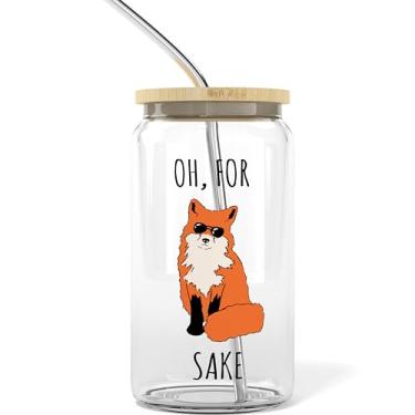Imagem de Copo de café gelado Funny Fox de 473 ml com tampas e canudos de bambu | Copos de vidro e copo de café gelado com tampa e canudo | Copos para beber, Boba Cup | Copo de lata de cerveja e copo de