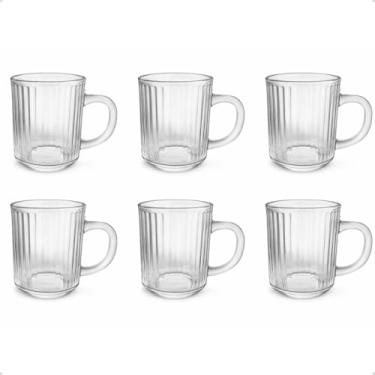 Imagem de Jogo 6 Canecas Caneladas Vidro Transparente Café Chá 200ml