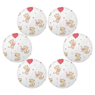 Imagem de Wassud Jogo americano conjunto de 6 tapetes de mesa redondos com corações de leopardo, para cozinha e jantar, tapetes laváveis resistentes ao calor, decoração de mesa 39 cm