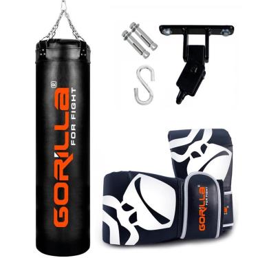 Imagem de Saco De Pancada 180 Cm Profissional + Luva Bate Saco PRO + Suporte Articulado Teto Gorilla-Unissex