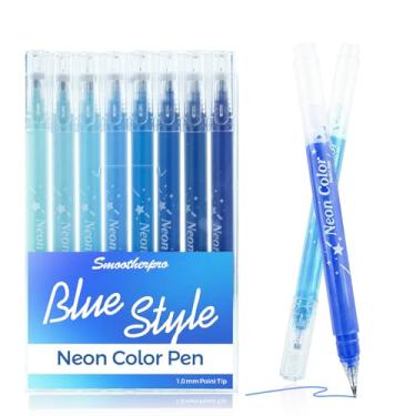 Imagem de SMOOTHERPRO Canetas de gel coloridas | Conjunto de 8 canetas esferográficas de ponta azul de 1,0 mm | Canetas gelatinosas para destaque, papel, arte, desenho, esboço, scrapbook, ilustração, Bullet
