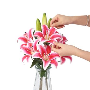 Imagem de Takywep Pacote com 3 flores artificiais de lírio de tigre, hastes de lírio falsas de toque real, lírios de Páscoa falsos resistentes a UV para decoração de casa interna e externa, centros de mesa de