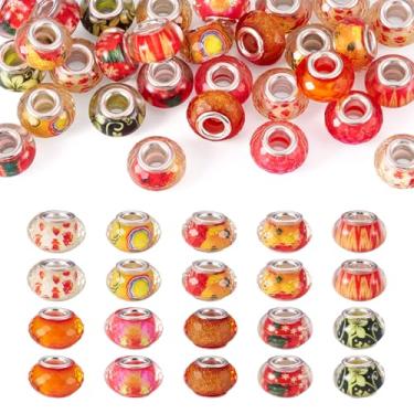 Imagem de KISSITTY 30 peças sortidas de contas de artesanato europeias de furo grande resina Rondelle contas espaçadoras soltas amuletos a granel 14 mm para artesanato faça você mesmo, caneta, corrente de cobra