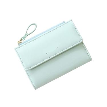 Imagem de Bolsa de cartão curta para mulheres, escova, PU, cor sólida, fivela com zíper, multifuncional, bolsa pequena, Verde claro, One Size