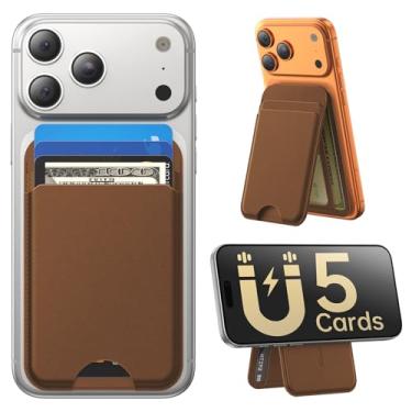 Imagem de Fanseesy Carteira MagSafe com suporte, 5 porta-cartões, carteira magnética de couro fina para iPhone 17/16/15/14/13/12 Pro Max Plus Air Series, 3 compartimentos para cartão e 1 compartimento para