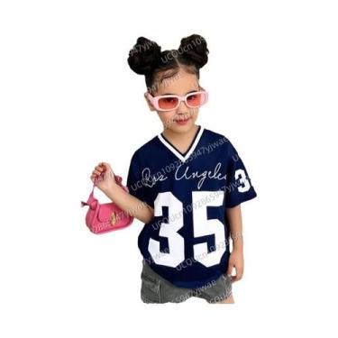 Imagem de Camiseta Casual Para Meninas Com Estampa Em Bloco De Cores, Decote Em 