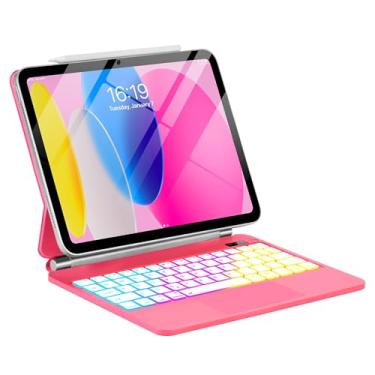Imagem de TabletKeyer Capa Magic para iPad A16 11ª/10ª geração com teclado, teclado retroiluminado arco-íris flutuante com capa magnética cantilever para iPad 11 polegadas 2025/10 geração 11 polegadas 2022 rosa