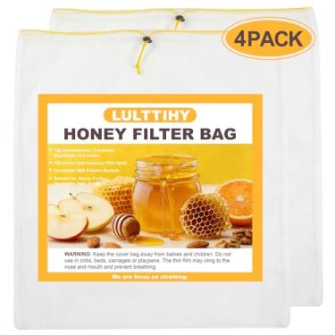 Imagem de Coador de mel, 4 peças, para acessórios de malha fina balde de 5 galões, saco de filtro de gelatina de malha, com cordão ajustável,