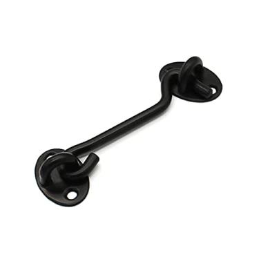 Imagem de Fecho de gancho e olhal parafuso de portão trava de gancho de portão, preto 15 cm gancho de cabine resistente e porta de galpão cromado botão de gancho de cabine (cor: preto)