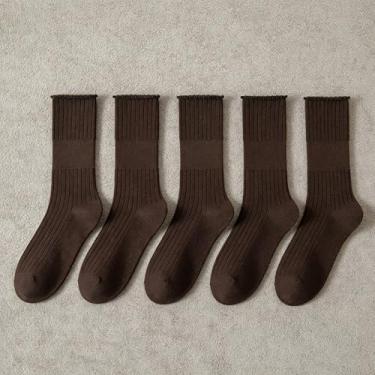 Imagem de Meias femininas antibolinhas perfumadas desodorizantes, 53,5% algodão, meias térmicas de inverno, pacote com 5, marrom escuro