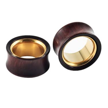 Imagem de 2 peças de alargadores de orelha de aço inoxidável/sândalo em dois tons de alargador duplo alargador expansor de orelha alongado joia corporal, 00g(10mm), Madeira, Sem Pedra Preciosa