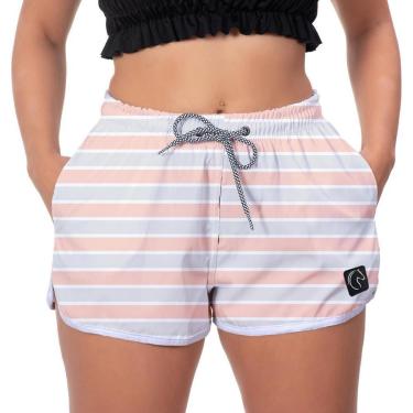 Imagem de Short Praia Feminino W2 Estampado Listrado Branco Rosa Academia Caminhada Corrida Qualidade-Feminino
