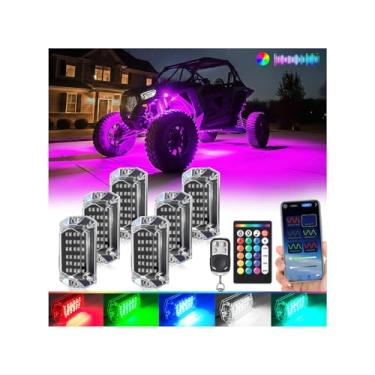 Imagem de Kit de luzes LED RGB de ângulo total de 6 unidades com controle remoto APP/RF, luzes externas neon brilhantes multizonas, multizonas, à prova d'água, 12 V, para caminhões, Jeep UTV, ATV, carrinho de