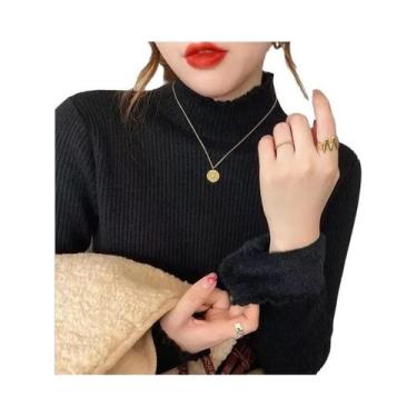 Imagem de Suéter Feminino De Inverno Com Gola Alta E Babados, Pulôver Térmico De