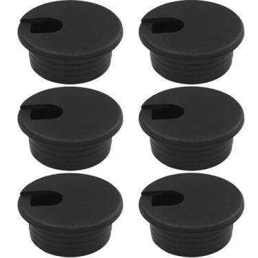 Imagem de Kyuionty Ilhó de mesa preto de 38 mm, capa de plástico com orifício de plástico, organizador de fios para mesa de computador, gerenciamento de cabos de mesa para escritório em casa/suportes de TV