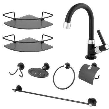 Imagem de Combo Preto - Torneira138 + 2 Psp Canto Preto + Kit Preto