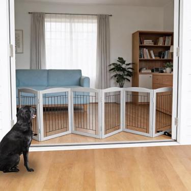 Imagem de SFJC Cerca para cães, portão interno para portão de entrada para animais de estimação, 6 painéis, corredores, casa ou escadas, 300 x 61 cm, retrátil e expansível, de madeira, para animais de estimação