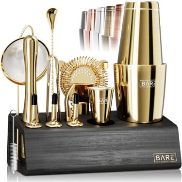 Imagem de BARE BARREL® Mixology Bartender Kit Bar Set | 14-Piece Cocktail Shaker Set | Pro Barware Mixing Tools for Home Bartending | Incl. 35 Recipe Cards | Gift Set (28oz Boston, Royal Gold)