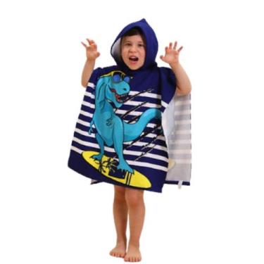 Imagem de Toalha Infantil com Capuz Dinossauro Surfista Azul Meninos - anjo da m