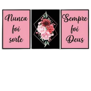 Imagem de Kit 3 Quadros Sempre Foi Deus - 33x24cm - Vidro - Preta