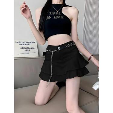 Imagem de Saia Jeans Mini Vintage Feminina Com Babados Verão 2023 Streetwear Sho