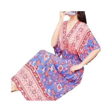 Imagem de Saia Longa Casual Elegante De Verão Com Estampa E Cintura Elástica Em 