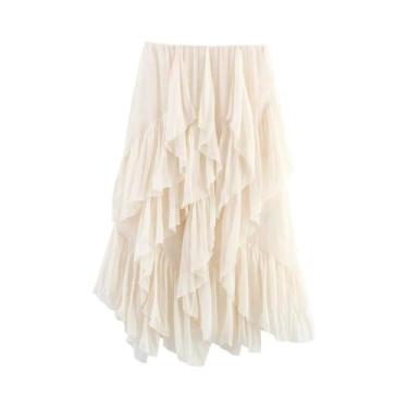 Imagem de Saia Midi Feminina De Cintura Média Estilo Europeu-Americano Novo Desi