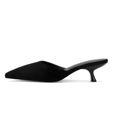 Imagem de ZJGZF Salto gatinho de malha feminino bico fino fechado sem costas stiletto slingback salto baixo sapatos confortáveis, Camurça preta, 37