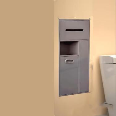 Imagem de Organizador de nicho de chuveiro embutido - Prateleira de aço inoxidável para banheiro, cozinha e sala de estar, alcova embutida para armazenamento eficiente, suporte de lata de lixo elegante