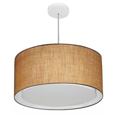 Imagem de Lustre Pendente Cilíndrico Duplo Vivare Md-4288 Cúpula Em Tecido 50x30cm - Bivolt Palha 127/220v