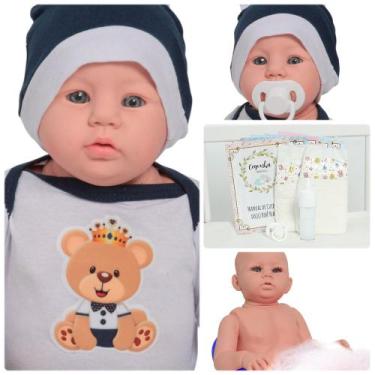 Imagem de Boneco Reborn Recém Nascido Roupa Ursinho Chupeta Mamadeira - Cegonha 