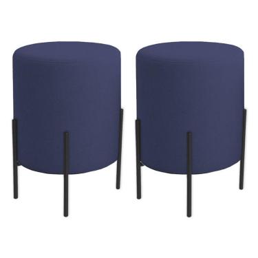 Imagem de Kit 2 Puffs Orgânicos Boucle Thor Com Pés De Ferro Preto - 7 Decor Azul Marinho