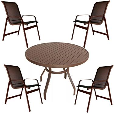 Imagem de Conjunto Lótus Mesa 90cm 4 Poltronas Marrom