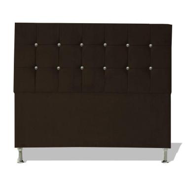 Imagem de Cabeceira De Cama Box Cristal Queen 160 Cm Botão Strass Suede Marrom Eli Móveis
