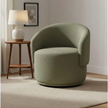 Imagem de Poltrona Decorativa Giratória Sala De Estar Recepção Jasmine Bouclé Verde Oliva