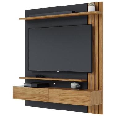 Imagem de Painel Para Tv 65 Pol Com Bancada Suspensa 150cm Will C04 Noce Milano Preto Fosco - Lyam Decor