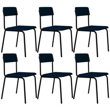 Imagem de Kit 06 Cadeiras Estofada Para Sala De Jantar Sense Preto C01 Linho Azul Escuro - Lyam Decor