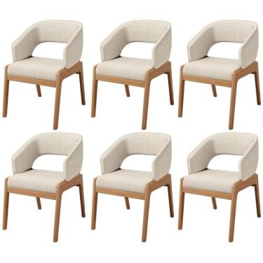 Imagem de Kit 06 Cadeiras De Jantar E Estar Living Estofada Lince L02 Linho Palha - Lyam Decor