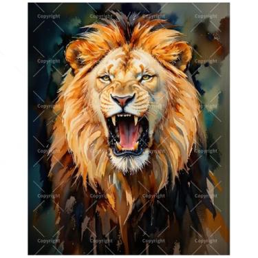 Imagem de Kit de pintura de leão majestoso por números para adultos - Pintura de retrato de leão em aquarela DIY em tela 30 x 40 cm, conjunto de tinta acrílica emoldurada, adequado para iniciantes, arte de vida
